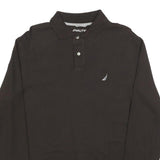 NAUTICA Mens Black Long Sleeve Plain Polo Shirt M Cotton Blend Classic Comfort