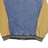 PORT AUTHORITY Mens Blue & Beige Denim Cotton Varsity Jacket L Zip Casual Retro