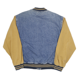 PORT AUTHORITY Mens Blue & Beige Denim Cotton Varsity Jacket L Zip Casual Retro