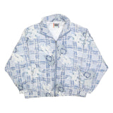 EVR Womens Blue & White Floral Silk Jacket L Lightweight Zip Closure