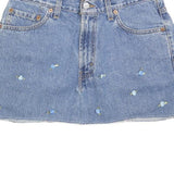 LEVI'S Womens Blue Denim Mini Cotton Skirt M Embroidered Floral Design