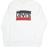 LEVI'S Mens White Pullover Hoodie S Cotton Blend Hooded Sweatshirt