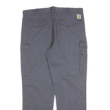 CARHARTT Mens Jeans Grey Relaxed Cargo Cotton Blend W38 L32 Workwear Zip Pockets