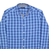 NAUTICA Mens Blue & Navy Check Shirt L Classic Cotton Blend Casual