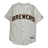 Milwaukee Brewers Majestic Striped Jersey - Small Blue Polyester