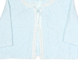 Womens Light Blue Plain Button Polyester Quilted Jacket M Short Sleeve Cropped