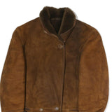 Womens Brown Suede Coat M Cotton Blend Plain Button Closure Winter Jacket