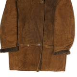 Womens Brown Suede Coat M Cotton Blend Plain Button Closure Winter Jacket