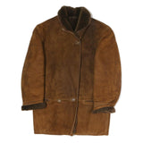 Womens Brown Suede Coat M Cotton Blend Plain Button Closure Winter Jacket