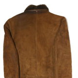 Womens Brown Suede Coat M Cotton Blend Plain Button Closure Winter Jacket