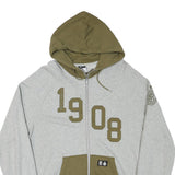 NIKE Mens Grey & Olive Zip Up Hoodie L 1908 Applique Drawstring