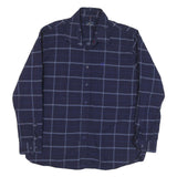 FRED PERRY Mens Blue Shirt XL Cotton Blend Checked Long Sleeve Button Down