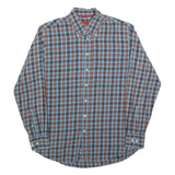 PIERRE CARDIN Mens Blue & Brown Check Shirt M Button Down Collar Casual Cotton