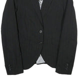 BENETTON Womens Black Pinstripe Blazer Jacket XS Polyester Blend Button Closure