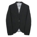 BENETTON Womens Black Pinstripe Blazer Jacket XS Polyester Blend Button Closure
