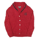 LAUREN RALPH LAUREN Womens Red Cable Knit Button Up Jumper Shawl Collar XL