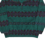 Womens Green Patterned Pullover Jumper Zip Neck Size L Polyester Cozy Casual