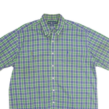 RALPH LAUREN Mens Green & Blue Check Shirt L Classic Button Collar Cotton