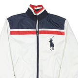 POLO RALPH LAUREN Mens White & Navy Zip Jacket XL Polyester Blend Striped Track