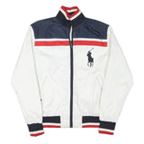 POLO RALPH LAUREN Mens White & Navy Zip Jacket XL Polyester Blend Striped Track