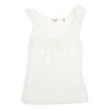 TED BAKER Womens White Ruffle Detail Sleeveless Round Neck Top M Elegant
