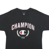 CHAMPION Mens Black Graphic T-Shirt L Short Sleeve Crew Neck Cotton Blend Casual