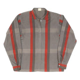 Womens Grey & Red Striped Shirt Long Sleeve Collared M Polyester Blend Classic