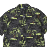 PURITAN Mens Black & Green Palm Tree Print Cotton Blend Shirt M Summer Casual