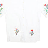 ZARA Womens White Embroidered Shirt Short Sleeve Collared S Floral Design
