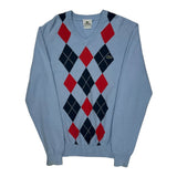 Classic Argyle Pattern Lacoste Argyle Sweater - Medium Navy Cotton