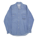BEST IN TOWN Mens Blue Denim Cotton Shirt M Embroidered Cow Graphic