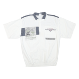 Mens White & Grey Graphic Casual Short Sleeve Polo Shirt L Cotton Summer Top