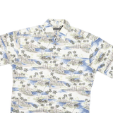 PIERRE CARDIN Mens White & Blue Tropical Print Shirt S Summer Casual Cotton