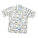 PIERRE CARDIN Mens White & Blue Tropical Print Shirt S Summer Casual Cotton