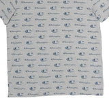 CHAMPION Mens Grey & Blue Logo Print T-Shirt M Short Sleeve Crew Neck Cotton