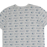 CHAMPION Mens Grey & Blue Logo Print T-Shirt M Short Sleeve Crew Neck Cotton