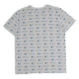 CHAMPION Mens Grey & Blue Logo Print T-Shirt M Short Sleeve Crew Neck Cotton