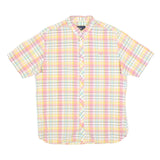 FRED PERRY Mens Pink & Yellow Check Shirt M Button Down Cotton Blend Casual