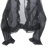 LAUREN RALPH LAUREN Womens Black Printed Blouse Long Sleeve V-Neck S Ruffle Trim