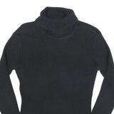 TOMMY HILFIGER Womens Black Plain Roll Neck Basic Knit Jumper M Cotton Knitwear