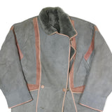 ANTOINE Womens Grey & Pink Suede Button Jacket M Shearling Long Sleeve Outerwear