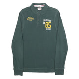 HILFIGER DENIM Mens Green Long Sleeve Logo Print Polo Shirt M Cotton Blend