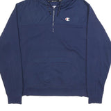 CHAMPION Mens Navy Blue Pullover Hoodie M Cotton Blend Half Zip Hooded