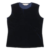 MEMORIES Womens Blue Sleeveless Round Neck Plain Top L Velvet Finish