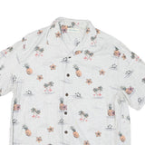 CARIBEAN Mens White Cotton Blend Short Sleeve Shirt L Tropical Print Summer