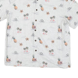 CARIBEAN Mens White Cotton Blend Short Sleeve Shirt L Tropical Print Summer