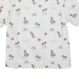 CARIBEAN Mens White Cotton Blend Short Sleeve Shirt L Tropical Print Summer