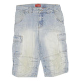REJECT Mens Denim Cargo Light Blue XL W34 Casual Cotton Blend Shorts