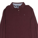 TOMMY HILFIGER Mens Maroon Long Sleeve Plain XL Cotton Classic Fit Polo Shirt
