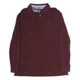 TOMMY HILFIGER Mens Maroon Long Sleeve Plain XL Cotton Classic Fit Polo Shirt